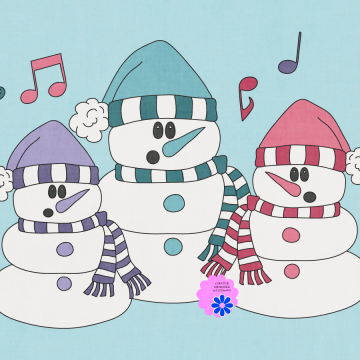 Three Snowmen on Blue