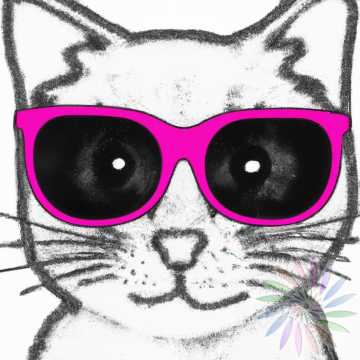 Black and White Drawing of Cat Wearing Pink Glasses - C