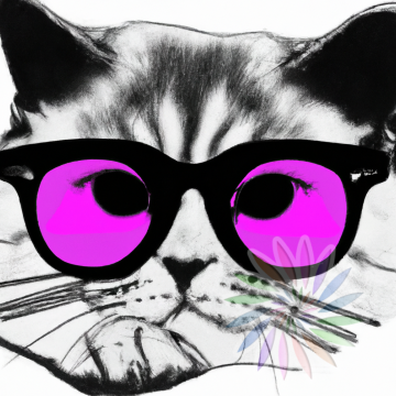 Black and White Drawing of Cat Wearing Pink Glasses-DD