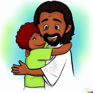Cartoon | Jesus Hugging Girl. A